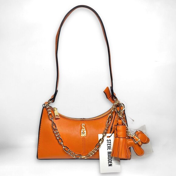 Steve Madden—Vegan Leather Shoulder Bag & 2 Bag Charms—Burnt Orange *NWT* - Picture 2 of 11